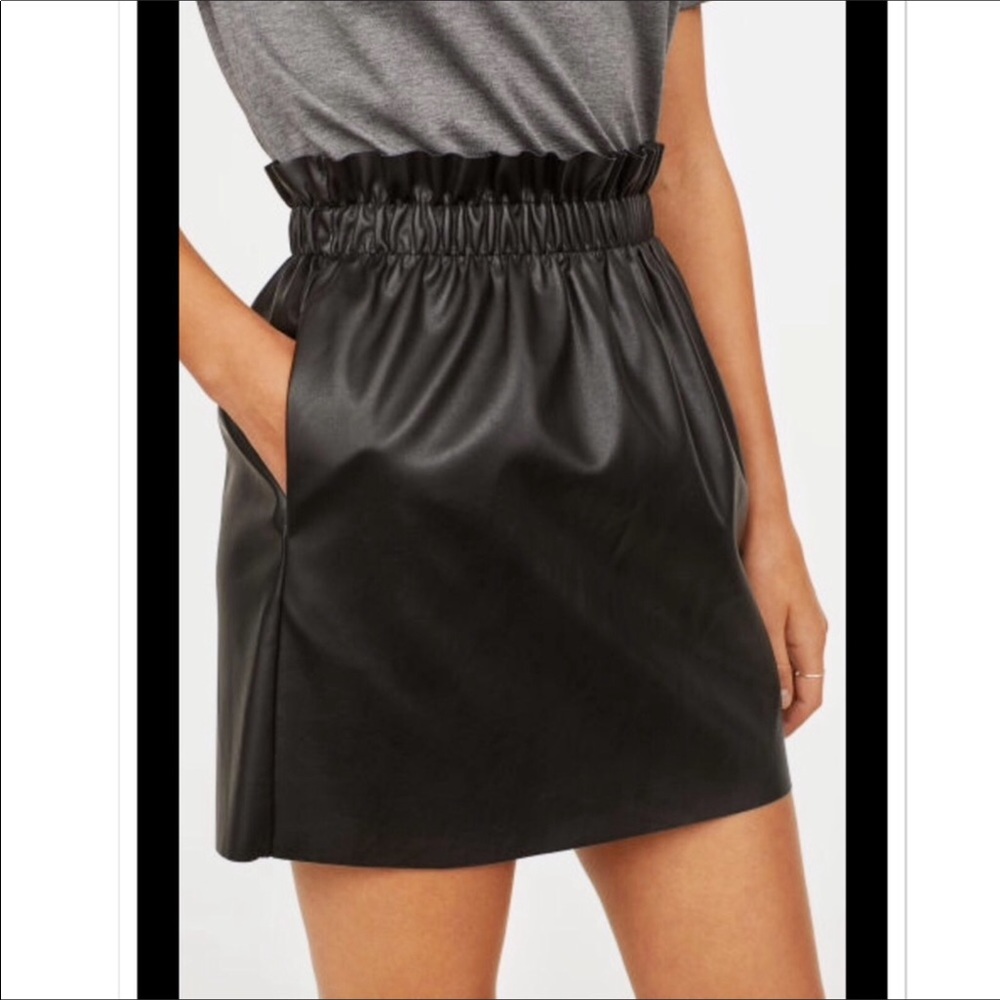 Black Faux Leather Paper Bag Skirt